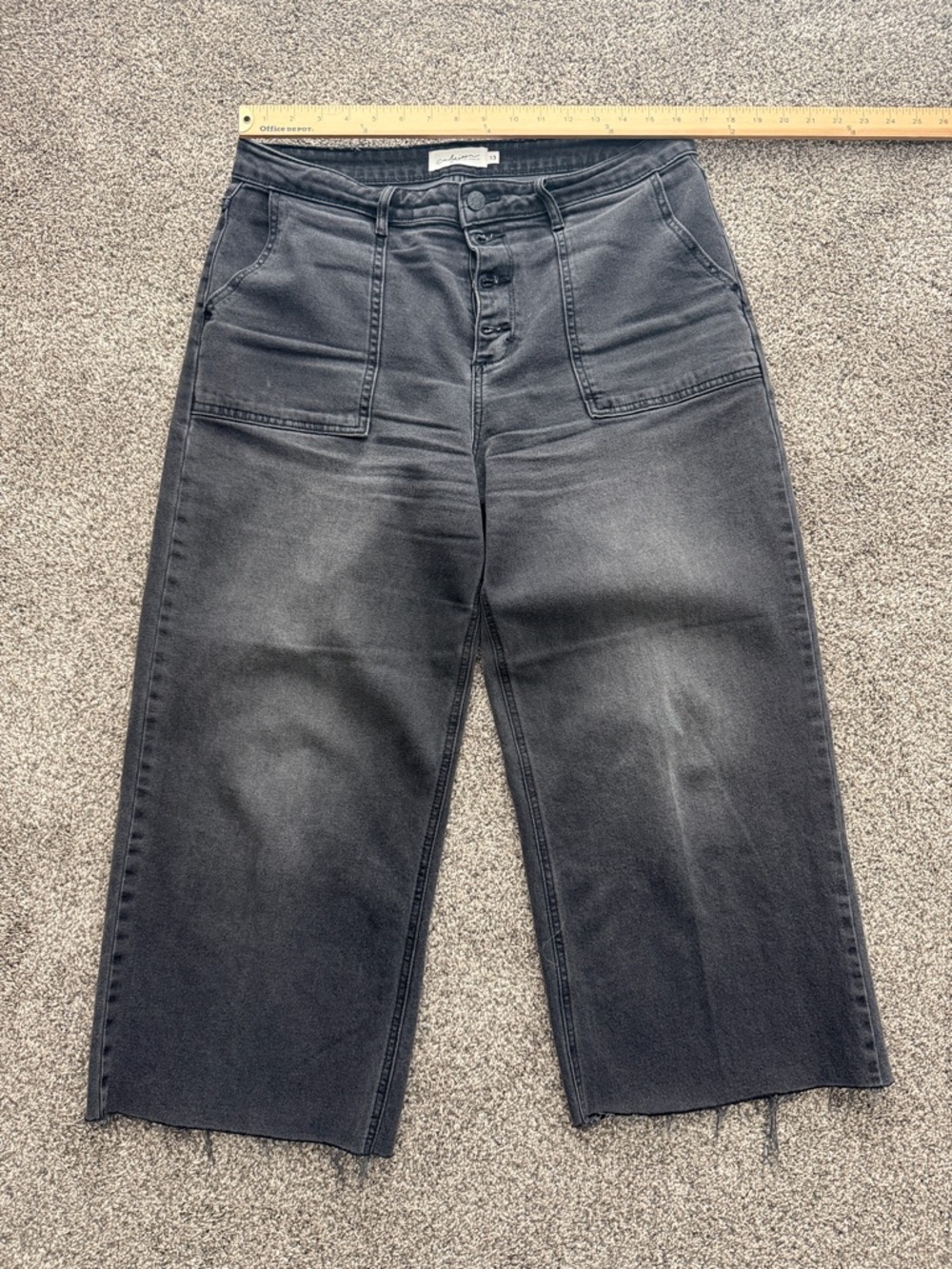 Carly Jean Los Angeles Washed Black High-Rise Cropped Hendrix Wide-Leg Jeans